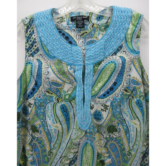 St Tropez West Top 1X Plus Linen Tank Paisley Boho Embroidered * - Picture 2 of 10
